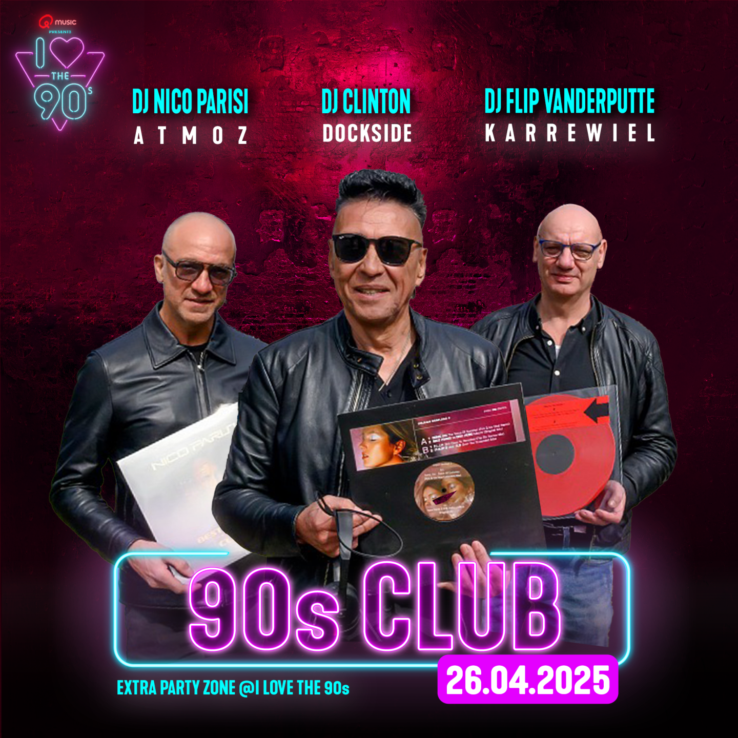 Relive your magical nights at Dockside, Atmoz and Karrewiel in the 90s club at I Love the 90s – The Party. Three legendary DJs bring back the iconic club scene for one unforgettable night!🥳🪩 Relive your magical nights at Dockside, Atmoz and Karrewiel in the 90s club at I Love the 90s – The Party. Three legendary DJs bring back the iconic club scene for one unforgettable night!🥳🪩